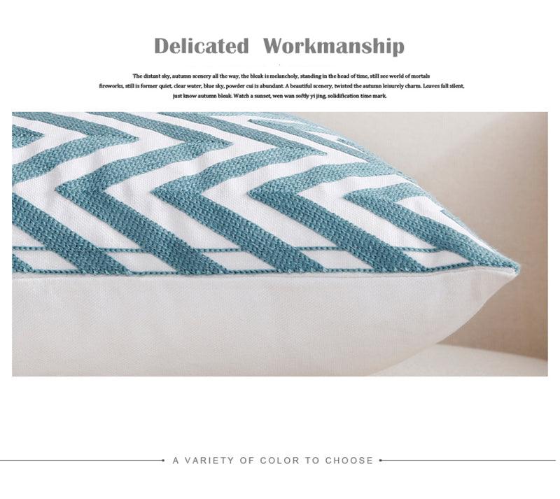 Embroidered Geometric Pillow Cover 100% Cotton Woolen Cushion Cover Modern Nordic Style Pink Blue Pillow Cover For Home Decor Embroidery Cushion Cover Decorative Throw Pillow Cover Geometric Invisible Pillow Cover for Living Room 45X45CM