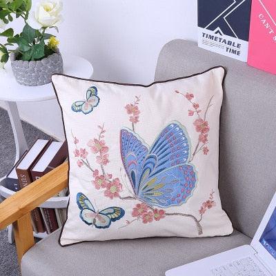 European Floral Cushion Cover Cotton Pillowcases Yellow Botanical Flowers and Green Leaves Floral Garden Pattern Printed Cushion Home Decor Rectangle Pillow Cover