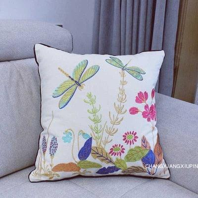 European Floral Cushion Cover Cotton Pillowcases Yellow Botanical Flowers and Green Leaves Floral Garden Pattern Printed Cushion Home Decor Rectangle Pillow Cover