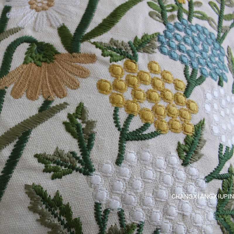 European Floral Cushion Cover Cotton Pillowcases Yellow Botanical Flowers and Green Leaves Floral Garden Pattern Printed Cushion Home Decor Rectangle Pillow Cover
