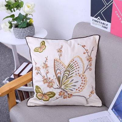 European Floral Cushion Cover Cotton Pillowcases Yellow Botanical Flowers and Green Leaves Floral Garden Pattern Printed Cushion Home Decor Rectangle Pillow Cover