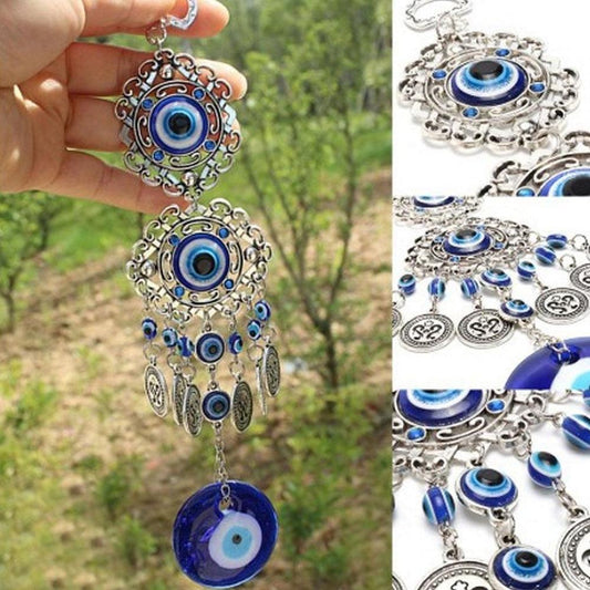 Evil Eye Wind Chimes Home Wall Hanging Decor Blue Evil Eye Wall Hanging Ornament With Round Eye Design Metal Home Decor Protection And Good Luck Charm Gift Blessing Protection Gift Dream Catcher Blue Rhinestone Wind Chimes