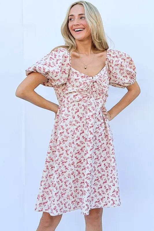 And The Why Lace Up Front Puff Babydoll Dress