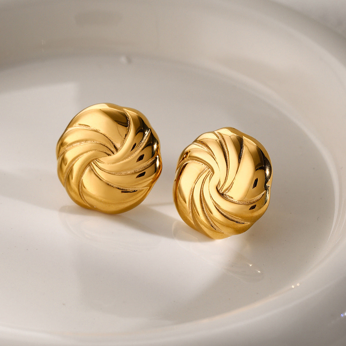 18K Gold Stainless Steel Round Thread Earrings