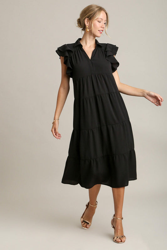 Black Full Size Ruffle Cap Sleeve Dress Plus Size Elegance Women Luxury Dress