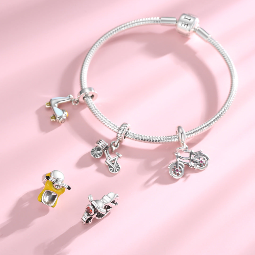 S925 Sterling Silver Beads Creative Bike Small Electric Donkey Series Beaded Pendant DIY Bracelet Accessories Silver Jewelry Beads