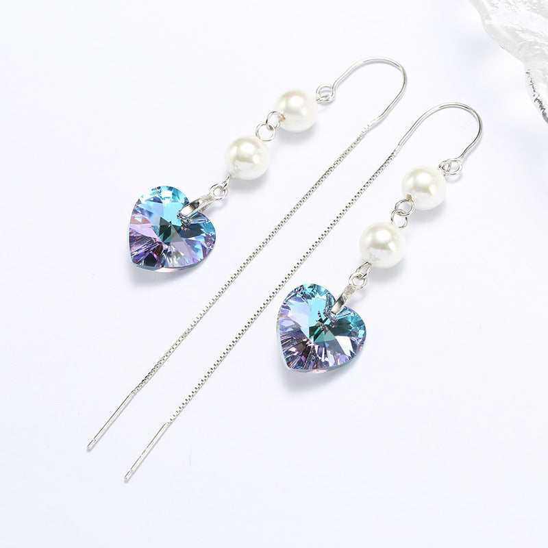 Creative Women's Fashion Earrings With Crystal Heart-shaped Pearls