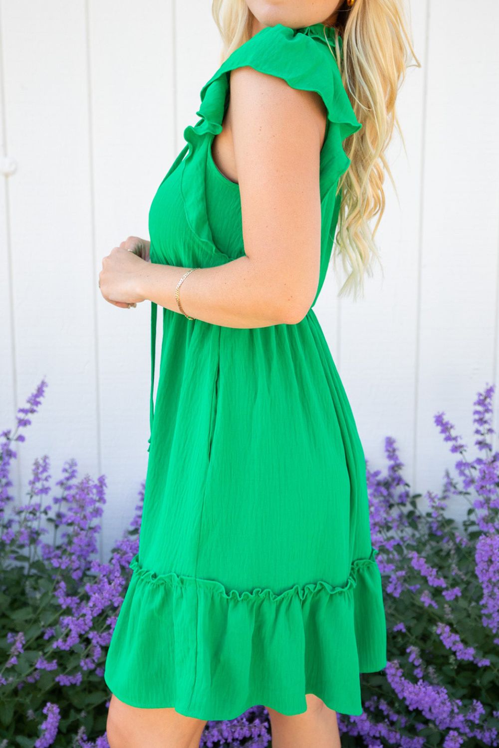 Green Ruffled Sleeveless Mini Dress Flirty & Feminine Dress Elegant Dress For Girls