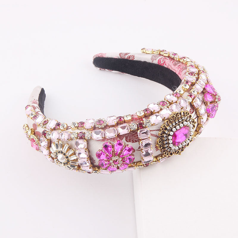 Imitation Pearl Retro Headband Floral Woven Fabric