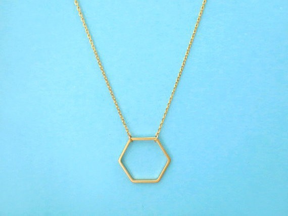 Geometric Peach Heart Diamond Hexagonal Circle Women's Necklace