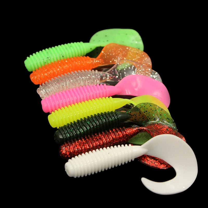 Fishing Gear Eight Colors Rolled Tail Fishy Luer Soft Lure Single Tail Bait