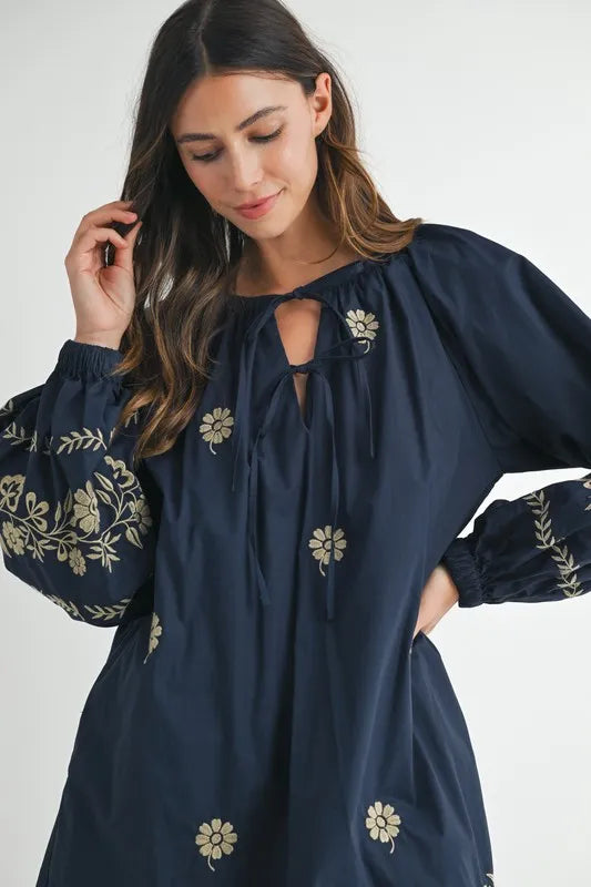 Embroidered Long Sleeve Peasant Mini Dress For Women – Embroidered Mini Dress, Long Sleeve Peasant Dress, Bohemian Dress, Casual Peasant Dress, Timeless Elegance Dress
