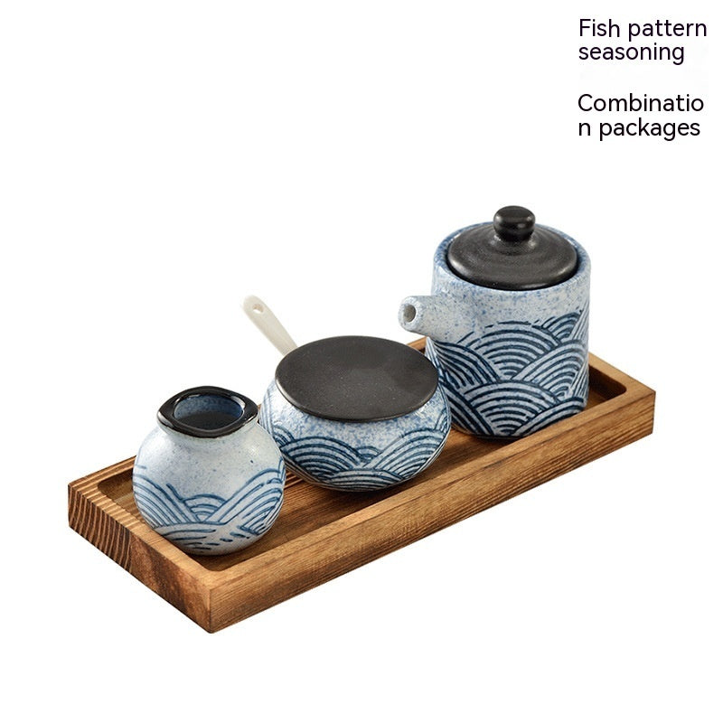 Creative Ceramic Sauce Boat Salt Jar Toothpick Tin