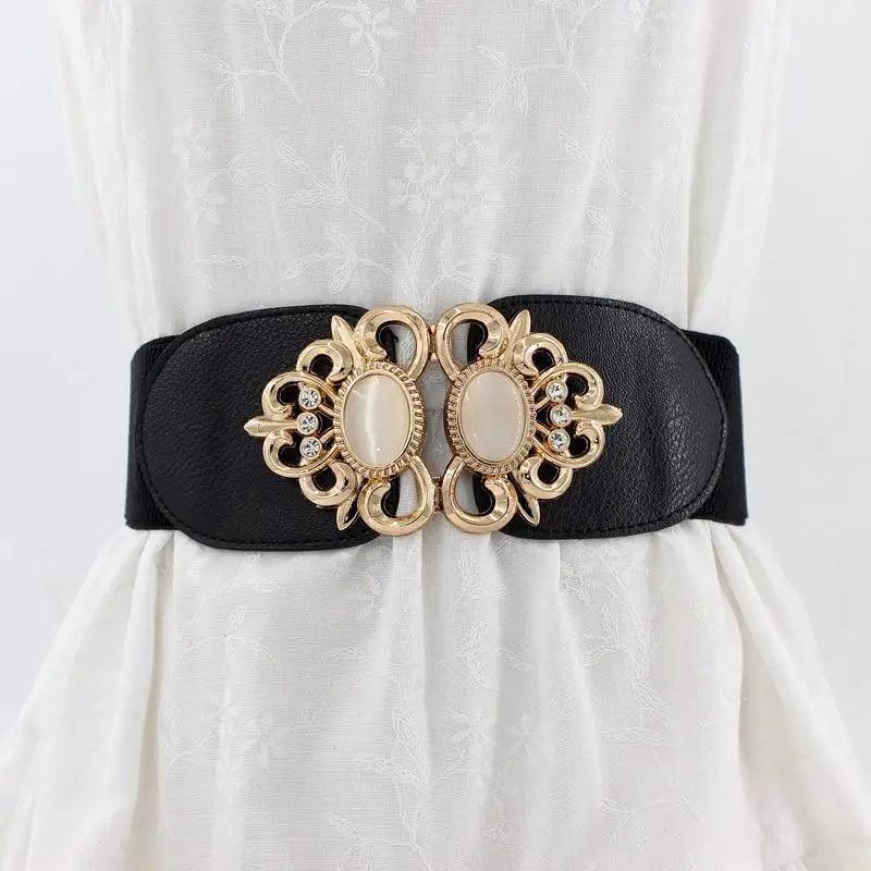 Fashion Black Elastic Waistband One-Piece Dress Women Decorative Belt Elegant Women's Style Party Dress Belts