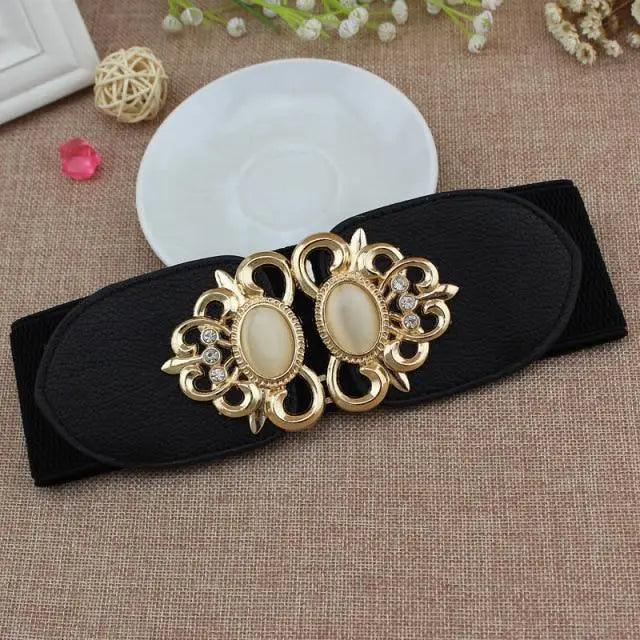 Fashion Black Elastic Waistband One-Piece Dress Women Decorative Belt Elegant Women's Style Party Dress Belts