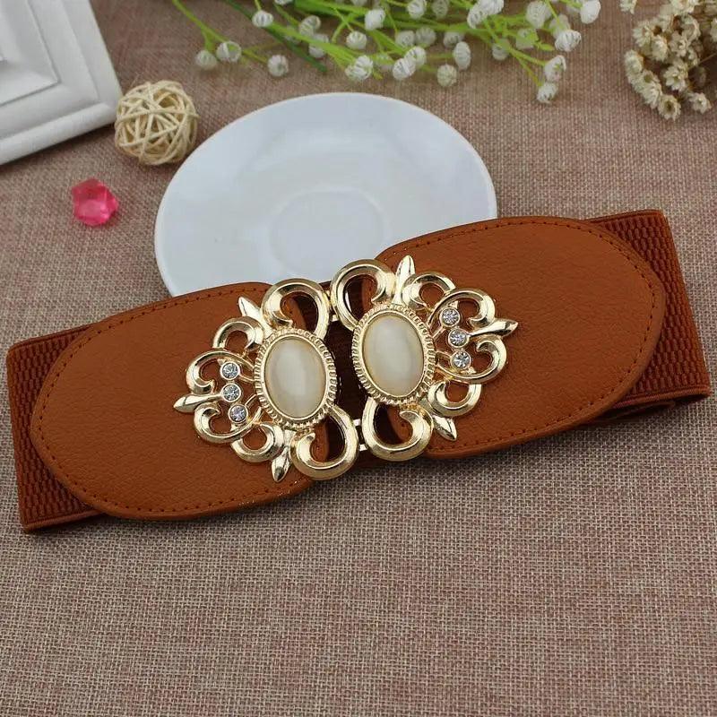 Fashion Black Elastic Waistband One-Piece Dress Women Decorative Belt Elegant Women's Style Party Dress Belts