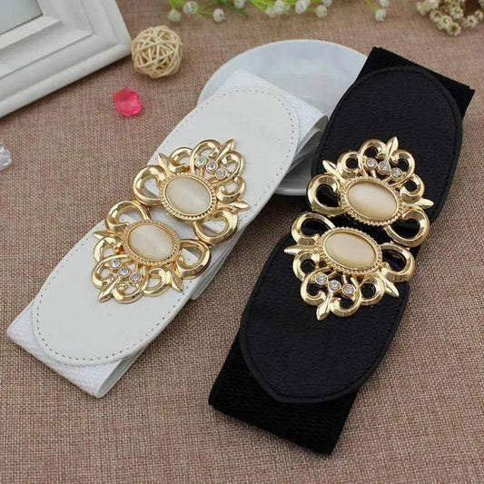 Fashion Black Elastic Waistband One-Piece Dress Women Decorative Belt Elegant Women's Style Party Dress Belts