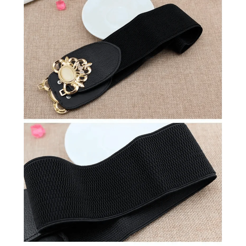 Fashion Black Elastic Waistband One-Piece Dress Women Decorative Belt Elegant Women's Style Party Dress Belts