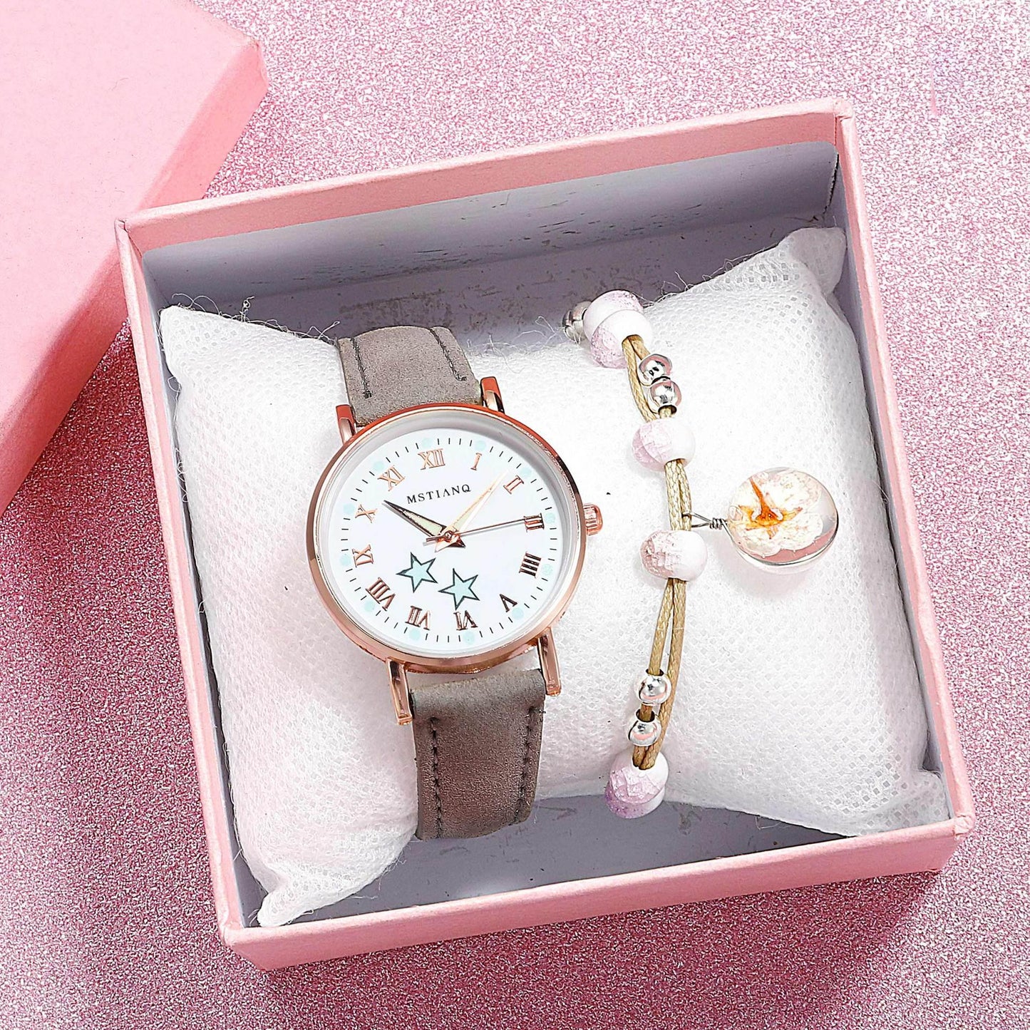 Fashion Girls Quartz Watches Bracelet Set Luminous Dial Watch Women Casual Leather Female Wrist Watch Leather Band Thin Minimalist Casual Simple Dress Quartz Analog Watch