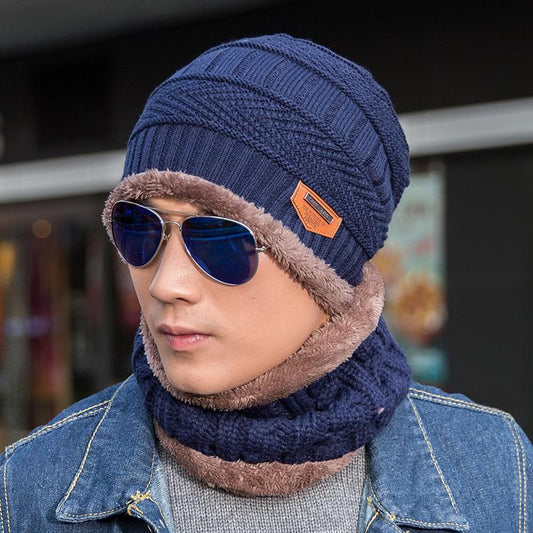 Fashion Knitted Winter Hats For Men Thick and Warm Men Winter Hat Black Autumn Beanie Hat Men Wool Ski Hats Beanies Bonnet Scarf Hat Set Outdoor Sport Warm Beanies Hat For Men Knitted Hats Bandana Hiking Camping Kid Neck Warmer Cap