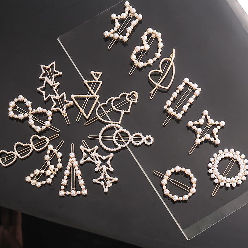 Fashion Pearl Hair Clip Women Girls Elegant Design Triangular Star Round Hairpin Barrette Hair Pins Ponytail Gorgeous Hair Accessories For Women