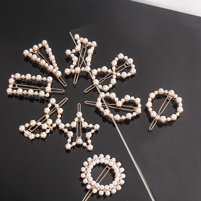 Fashion Pearl Hair Clip Women Girls Elegant Design Triangular Star Round Hairpin Barrette Hair Pins Ponytail Gorgeous Hair Accessories For Women
