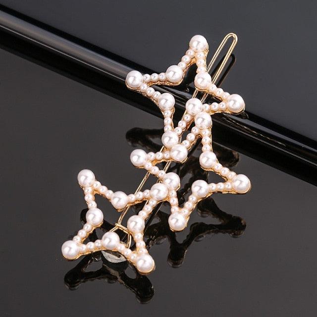 Fashion Pearl Hair Clip Women Girls Elegant Design Triangular Star Round Hairpin Barrette Hair Pins Ponytail Gorgeous Hair Accessories For Women