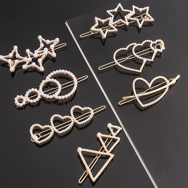 Fashion Pearl Hair Clip Women Girls Elegant Design Triangular Star Round Hairpin Barrette Hair Pins Ponytail Gorgeous Hair Accessories For Women