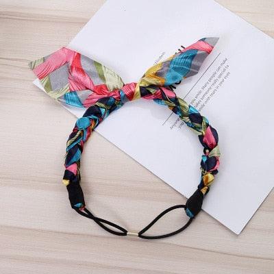 Fashion Women Chiffon Floral Bowknot Braid Headbands Ladies Girl Rabbit Ears Hairband Elastic Banana Leaf Beach Gorgeous Hair Accessories For Women