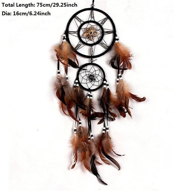 Feather Crafts Dream Catcher Brown Wind Chimes Handmade Christmas Net Handmade Wall Hanging Home Decor Dream Catcher With Feathers For Wall Hanging Car Home Balcony Decorations
