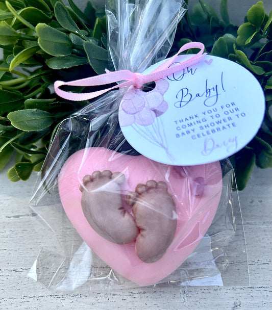 10 Heart Soaps with Newborn Feet for a GIrl Parrty Favors