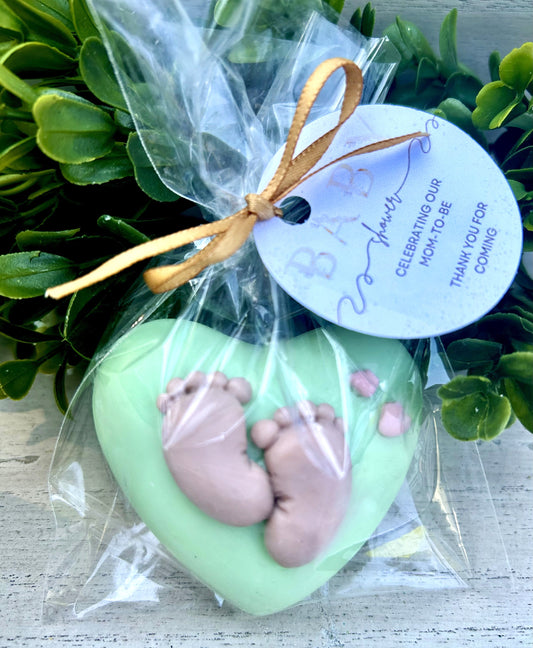 10 Heart Soaps with Newborn Feet Party Favors