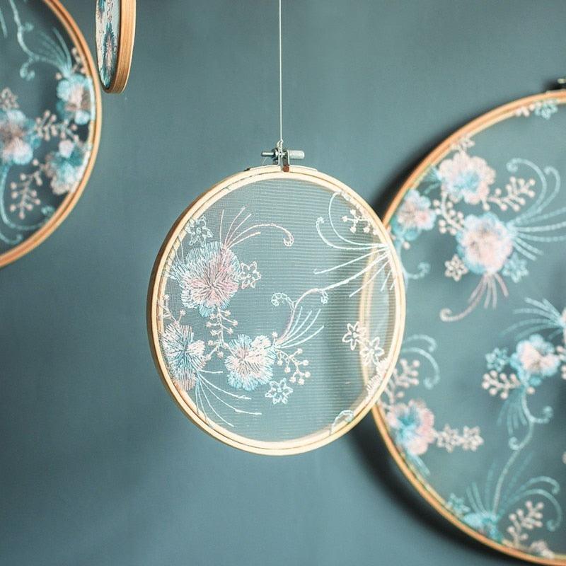 Flat Round Net Embroider Display Stand Net Yarn Wedding Ornaments Wall Hanging Decors Hot Decor for Living Room or Bedroom Unique Wall Art