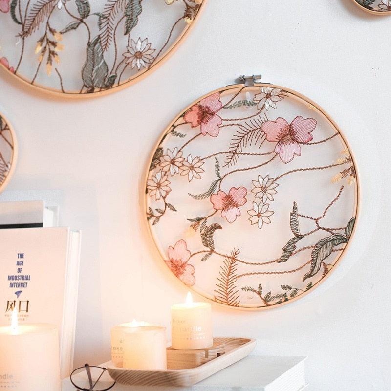 Flat Round Net Embroider Display Stand Net Yarn Wedding Ornaments Wall Hanging Decors Hot Decor for Living Room or Bedroom Unique Wall Art