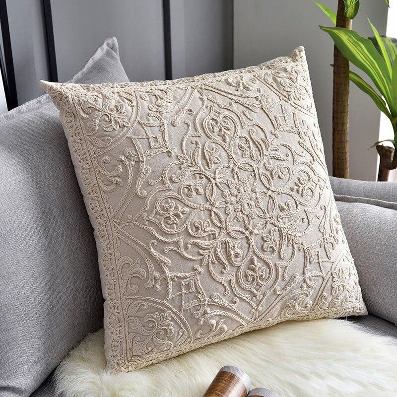 Floral Embroidered Throw Pillow Covers Cotton Pillowcase Sofa Couch For Home Decor Embroidery Throw Pillow Covers Square Cushion Case Modern Cushion Cover Square Pillowcase Decoration for Sofa Bed Chair Car 50x50cm