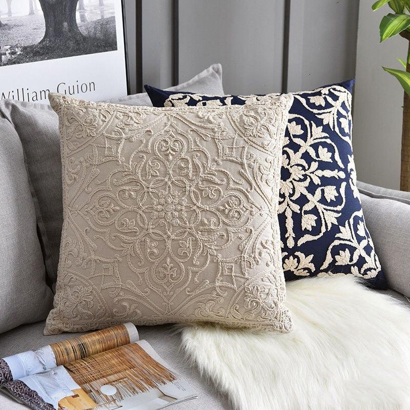 Floral Embroidered Throw Pillow Covers Cotton Pillowcase Sofa Couch For Home Decor Embroidery Throw Pillow Covers Square Cushion Case Modern Cushion Cover Square Pillowcase Decoration for Sofa Bed Chair Car 50x50cm