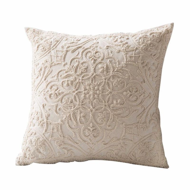 Floral Embroidered Throw Pillow Covers Cotton Pillowcase Sofa Couch For Home Decor Embroidery Throw Pillow Covers Square Cushion Case Modern Cushion Cover Square Pillowcase Decoration for Sofa Bed Chair Car 50x50cm