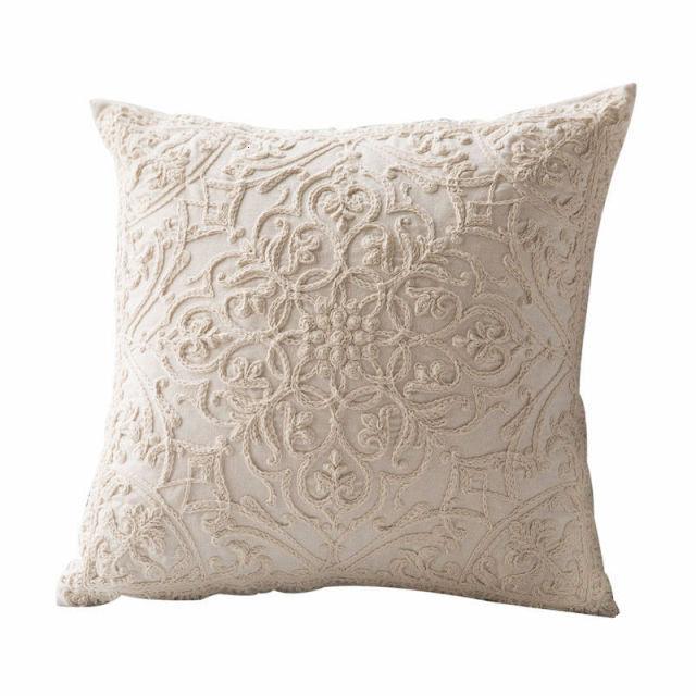 Floral Embroidered Throw Pillow Covers Cotton Pillowcase Sofa Couch For Home Decor Embroidery Throw Pillow Covers Square Cushion Case Modern Cushion Cover Square Pillowcase Decoration for Sofa Bed Chair Car 50x50cm