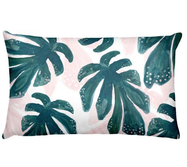 Flowers Birds Green Plants Printed Waist Pillowcase Home Pillow Decoration Tropical Green Texture Exotic Flower Cotton Linen Outdoor Pillow Cases Sofa Bed Throw Pillow 50x30CM
