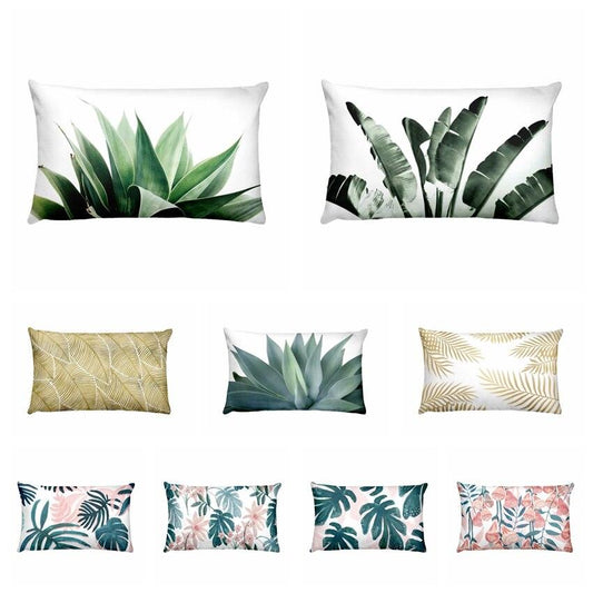 Flowers Birds Green Plants Printed Waist Pillowcase Home Pillow Decoration Tropical Green Texture Exotic Flower Cotton Linen Outdoor Pillow Cases Sofa Bed Throw Pillow 50x30CM
