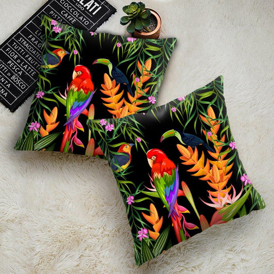 Flowers Plush Cushion Cover Pillow Decorative Colorful Tropical Leaf Throw Pillow Covers Decorative Plant Parrot Cushion Cover Pillowcase Square Cushion Cases For Home 45x45CM