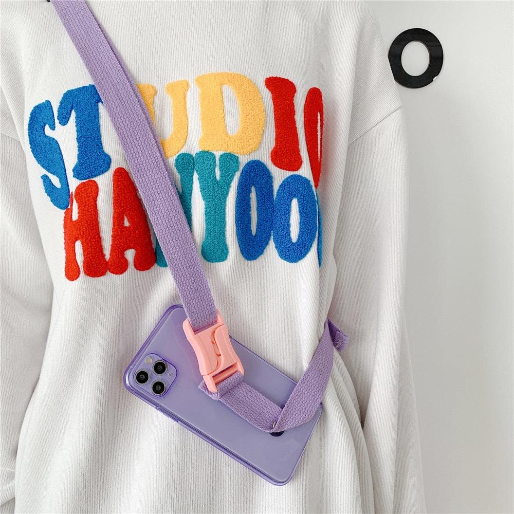 Fluorescent Sports Smartphone Case Bright Color Silicone Simple Soft Protective Cover Mobile Strap Wrist Crossbody Phone Case For iPhone 13 12 11 Pro XR XS Max X 8 7 Plus SE2 Strap Soft Silicon Phone Cover