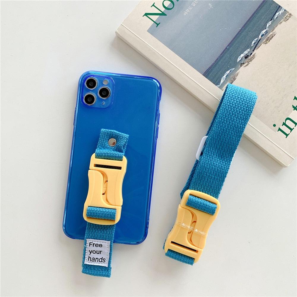 Fluorescent Sports Smartphone Case Bright Color Silicone Simple Soft Protective Cover Mobile Strap Wrist Crossbody Phone Case For iPhone 13 12 11 Pro XR XS Max X 8 7 Plus SE2 Strap Soft Silicon Phone Cover