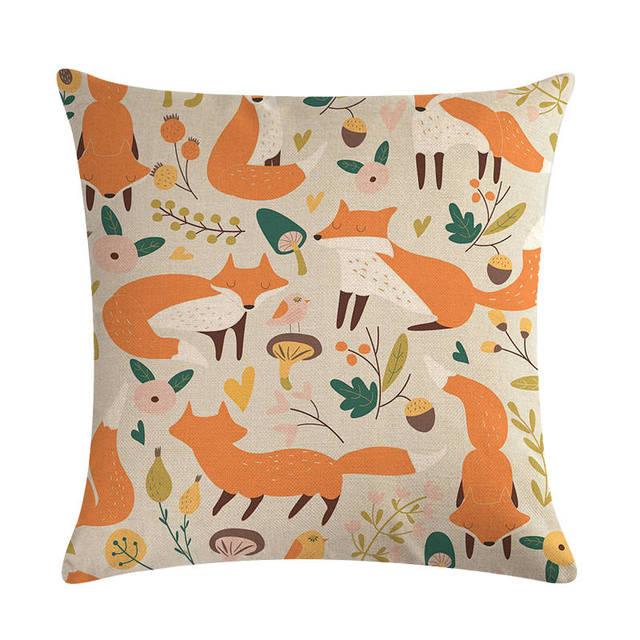 Forest Animal Fox Throw Pillow Covers Cute Cushion Cover Children Linen Cotton Teal Square Decorative for Sofa Pillow Case Decorative Cushion Pillowcases for Car Sofa Couch Woodland Girls Nursery Room Decor 45x45cm
