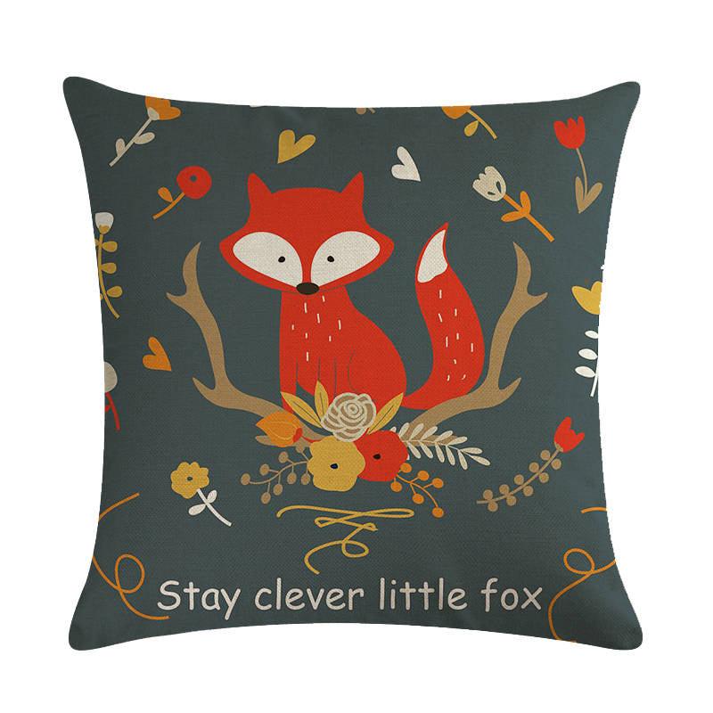 Forest Animal Fox Throw Pillow Covers Cute Cushion Cover Children Linen Cotton Teal Square Decorative for Sofa Pillow Case Decorative Cushion Pillowcases for Car Sofa Couch Woodland Girls Nursery Room Decor 45x45cm