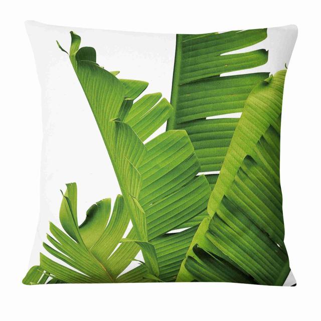 Fresh Green Leaves Digital Printed Pillowcase Home Pillow Decoration Tropical Green Leaves Throw Pillow Cover With Geometric Background Home Decorative Square Cushion Covers Cotton Linen Home Decor 45x45CM