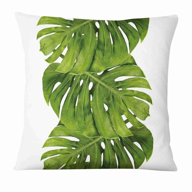 Fresh Green Leaves Digital Printed Pillowcase Home Pillow Decoration Tropical Green Leaves Throw Pillow Cover With Geometric Background Home Decorative Square Cushion Covers Cotton Linen Home Decor 45x45CM