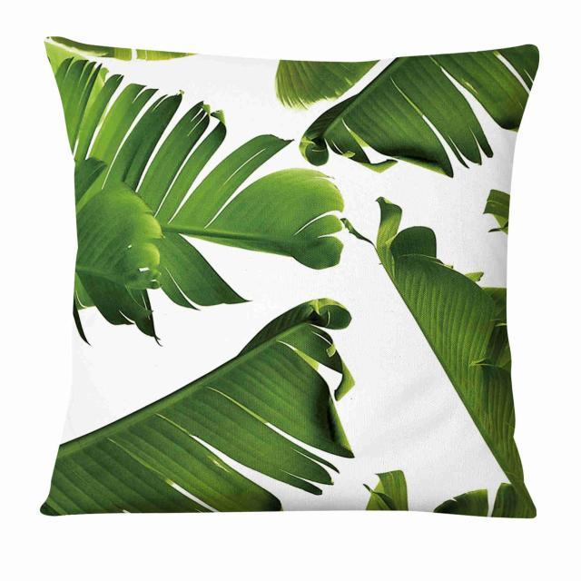 Fresh Green Leaves Digital Printed Pillowcase Home Pillow Decoration Tropical Green Leaves Throw Pillow Cover With Geometric Background Home Decorative Square Cushion Covers Cotton Linen Home Decor 45x45CM