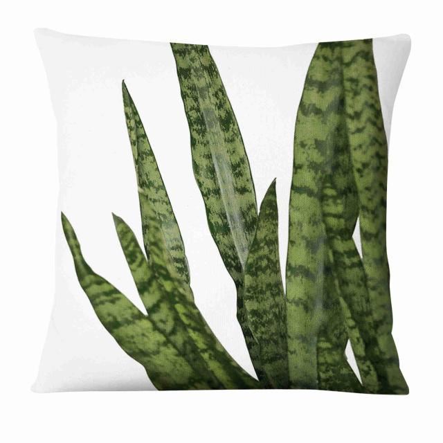 Fresh Green Leaves Digital Printed Pillowcase Home Pillow Decoration Tropical Green Leaves Throw Pillow Cover With Geometric Background Home Decorative Square Cushion Covers Cotton Linen Home Decor 45x45CM