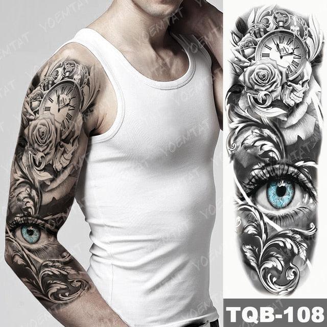 Full Arm Temporary Tattoos 8 Sheets and Half Arm Shoulder Waterproof Tattoos Elegant Large Lion Sleeve Sticker Tattoo Waterproof Temporary Big Wolf Tatoos For Men and Women